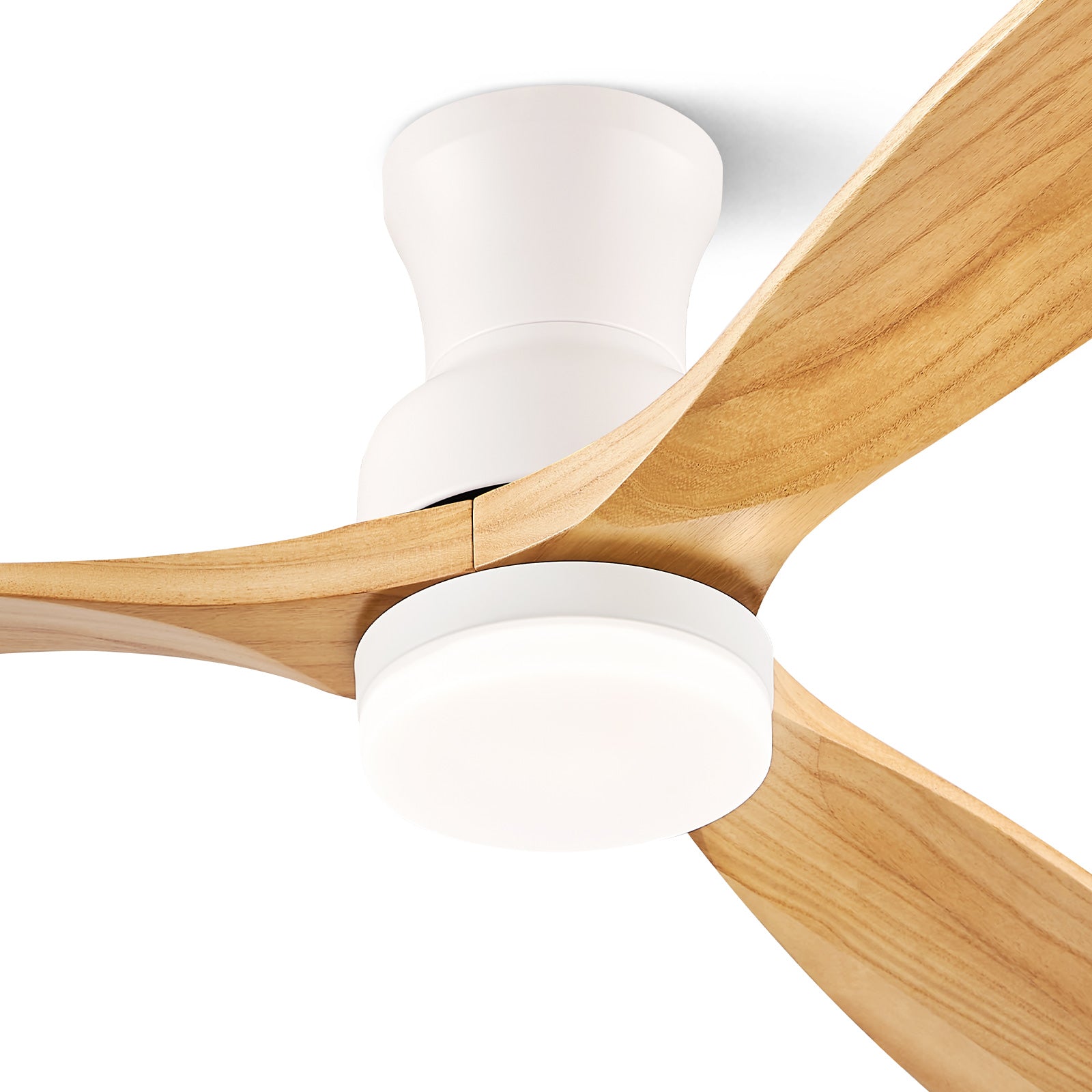 BOOSANT 52" Flush Mount Ceiling Fan with Lights,Low Profile Ceiling Fan with Remote Control LED Light 3 Reversible Wood Blades Noiseless DC Motor 6 Speed