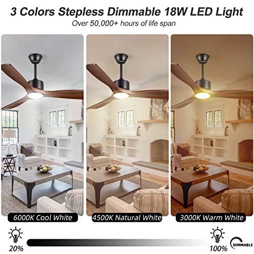 BOOSANT 52 inch Ceiling Fans with Lights,Quiet DC Motor,IP44 Waterproof,ETL Certification,(Dark Walnut)