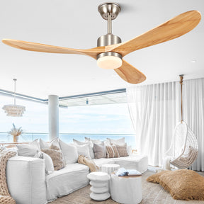 54 inch Outdoor Ceiling Fan, Outdoor Ceiling Fans for Patios with Light and Remote, 3 Solid Wood Blades, Quiet DC Motor, Outdoor Ceiling Fans for Patios, Porch, Gazebo, Nature Wood