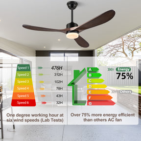 54 inch Outdoor Ceiling Fan, Outdoor Ceiling Fans for Patios with Light and Remote, 3 Solid Wood Blades, Quiet DC Motor, Outdoor Ceiling Fans for Patios, Porch, Gazebo, Dark Grey