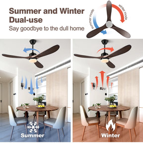 54 inch Outdoor Ceiling Fan, Outdoor Ceiling Fans for Patios with Light and Remote, 3 Solid Wood Blades, Quiet DC Motor, Outdoor Ceiling Fans for Patios, Porch, Gazebo, Dark Grey