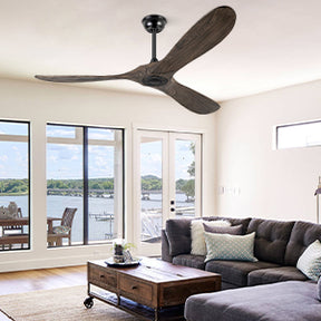 BOOSANT 52"/60"/72" Ceiling Fans Without Light, Solid Wood Ceiling Fan with Remote Control and DC Motor, No Light, Modern Ceiling Fan with 3 Blades, Indoor Outdoor for Patios, Bedroom-Deep Brown