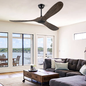 BOOSANT 52"/60"/72" Ceiling Fans Without Light, Solid Wood Ceiling Fan with Remote Control and DC Motor, No Light, Modern Ceiling Fan with 3 Blades, Indoor Outdoor for Patios, Bedroom-Deep Brown