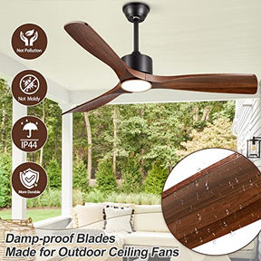 BOOSANT 52 inch Ceiling Fans with Lights,Quiet DC Motor,IP44 Waterproof,ETL Certification,(Dark Walnut)