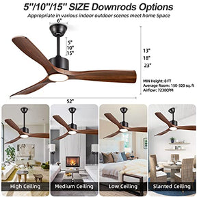 BOOSANT 52 inch Ceiling Fans with Lights,Quiet DC Motor,IP44 Waterproof,ETL Certification,(Dark Walnut)