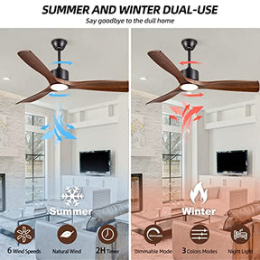 BOOSANT 52 inch Ceiling Fans with Lights,Quiet DC Motor,IP44 Waterproof,ETL Certification,(Dark Walnut)