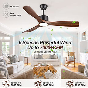 BOOSANT 52 inch Ceiling Fans with Lights,Quiet DC Motor,IP44 Waterproof,ETL Certification,(Dark Walnut)